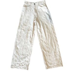 Bershka Womens Size 29 Streetwear Wide Leg Checkerboard Textured Jeans White